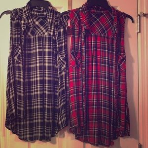 Two plaid button up tank tops